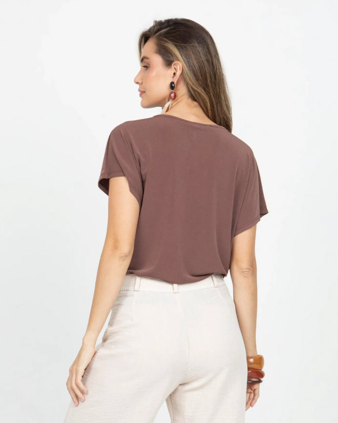 BLUSA DRAPEADA PARA MUJER MANGA INCLUIDA EN TEJIDO DE PUNTO S CAFE OSCURO Adrissa | Ropa para mujer Blusas