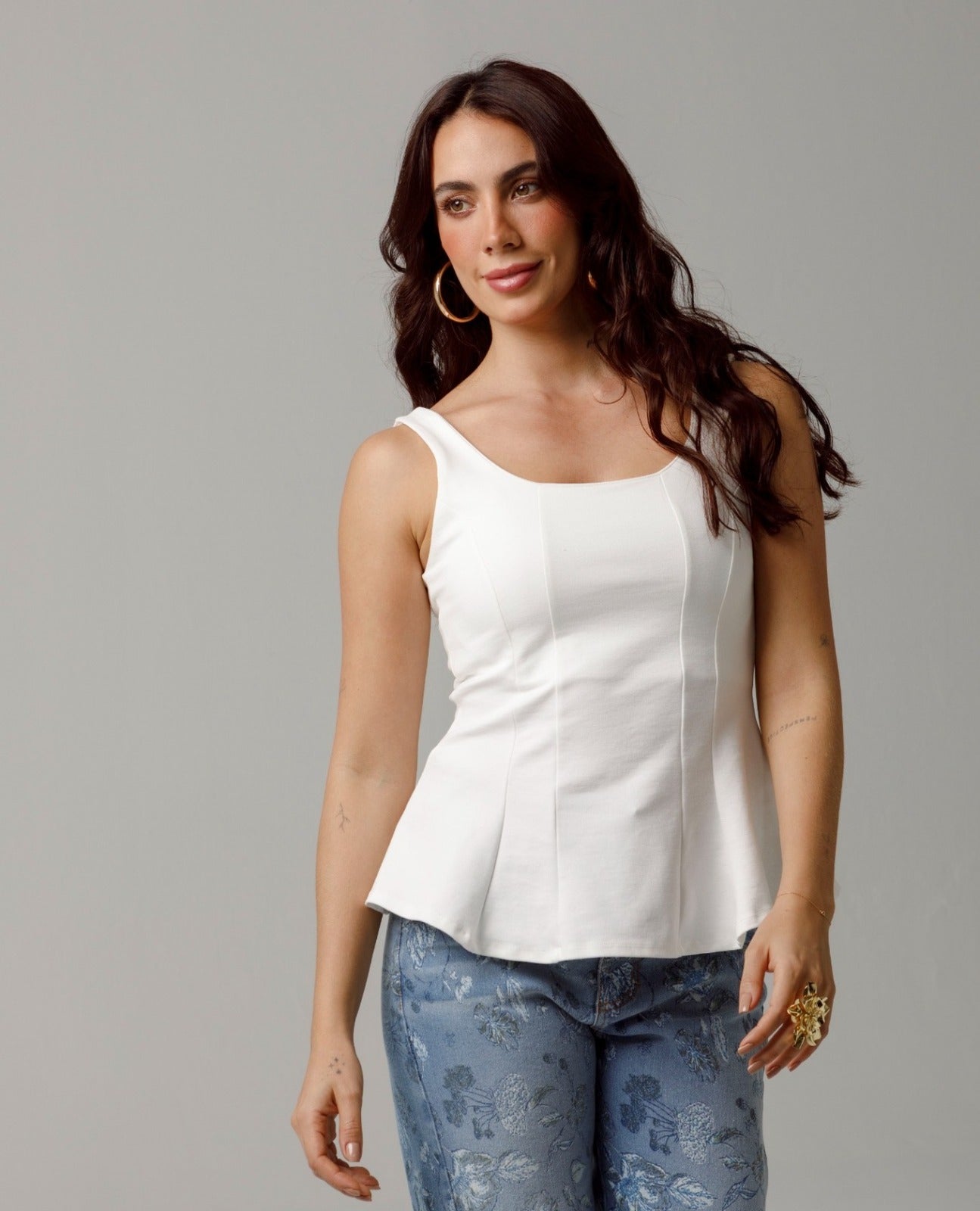 BLUSA PEPLUM PARA MUJER ESCOTE U MANGA SISA CON CORTES IVORY Adrissa | Ropa para mujer Blusas