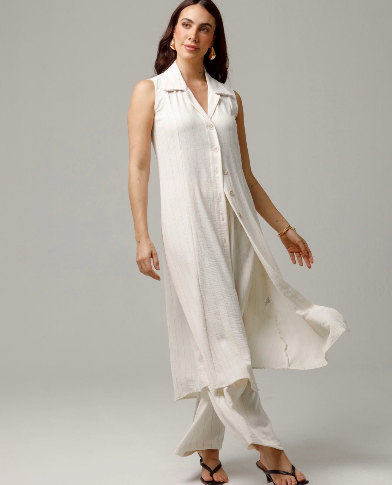 VESTIDO MIDI PARA MUJER CAMISERO MANGA SISA EN RAYAS CON CINTURON Adrissa | Ropa para mujer Vestidos