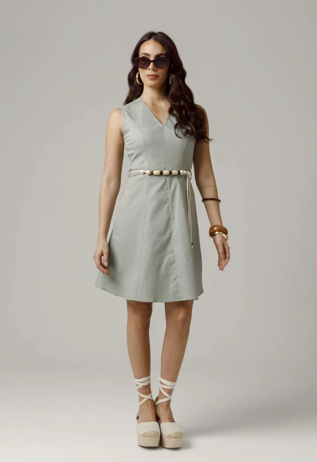 VESTIDO NESGAS PARA MUJER  ESCOTE V CON CINTURON