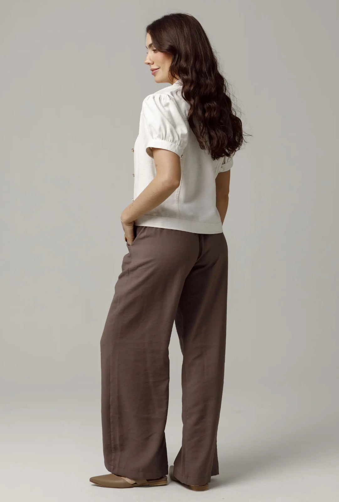 PANTALON WIDE LEG PARA MUJER CINTURA CON ELASTICO Y VENAS