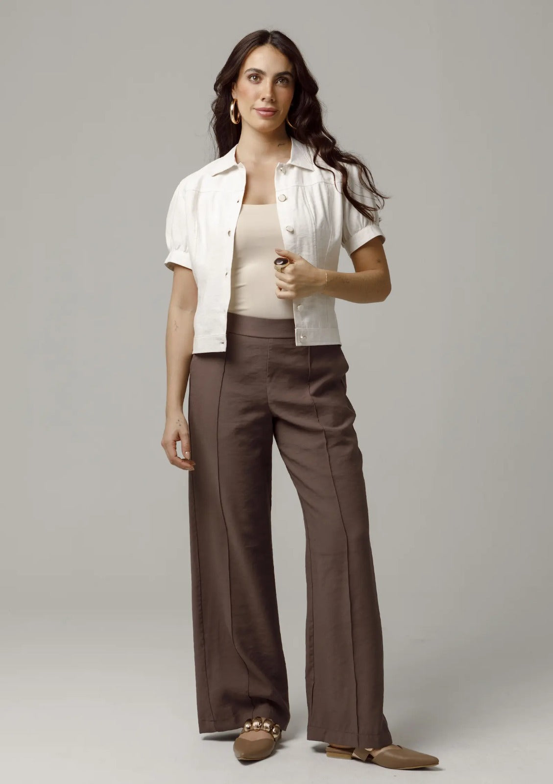 PANTALON WIDE LEG PARA MUJER CINTURA CON ELASTICO Y VENAS