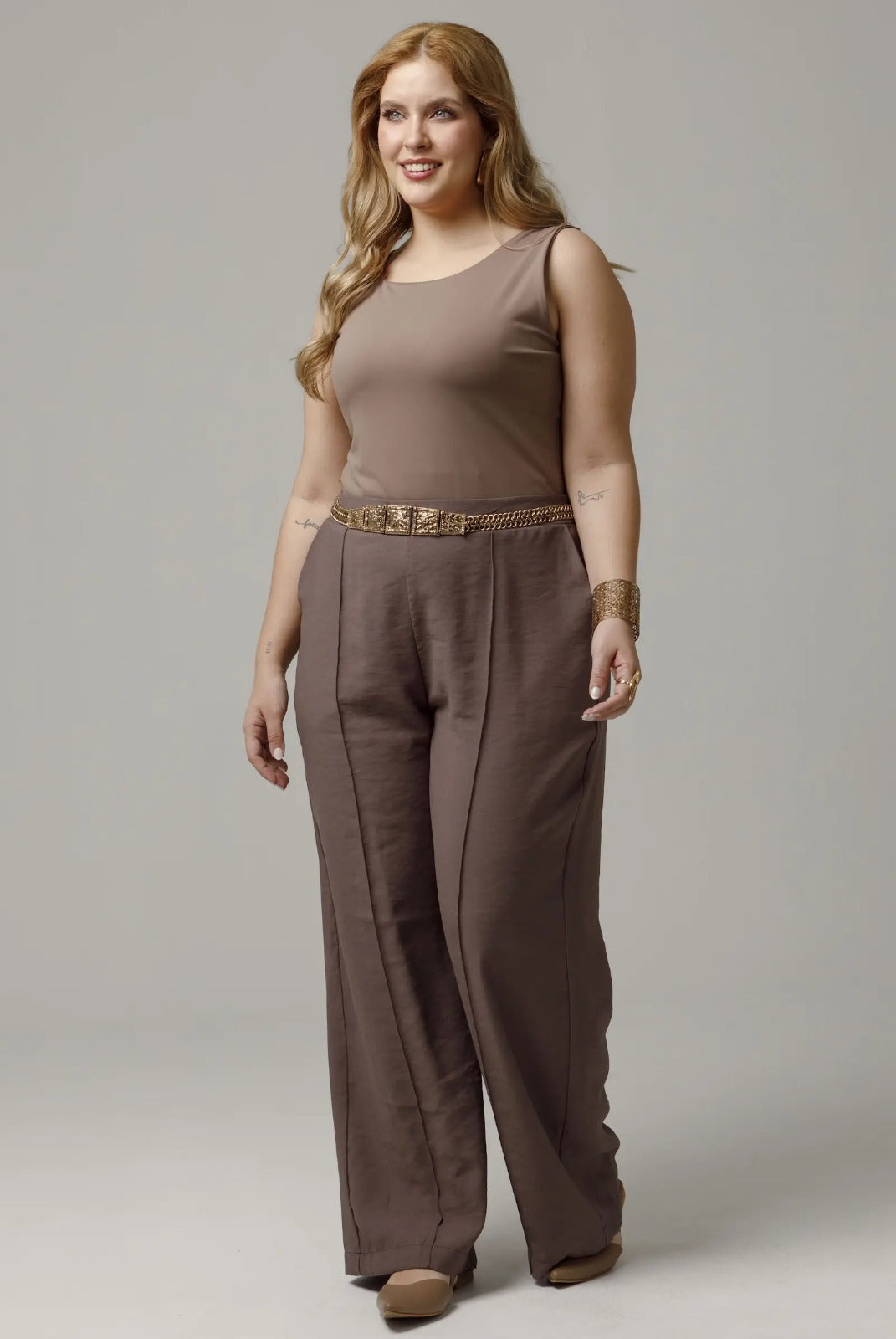 PANTALON WIDE LEG TALLAS GRANDES CINTURA CON ELASTICO Y VENAS Adrissa | Ropa para mujer Pantalones