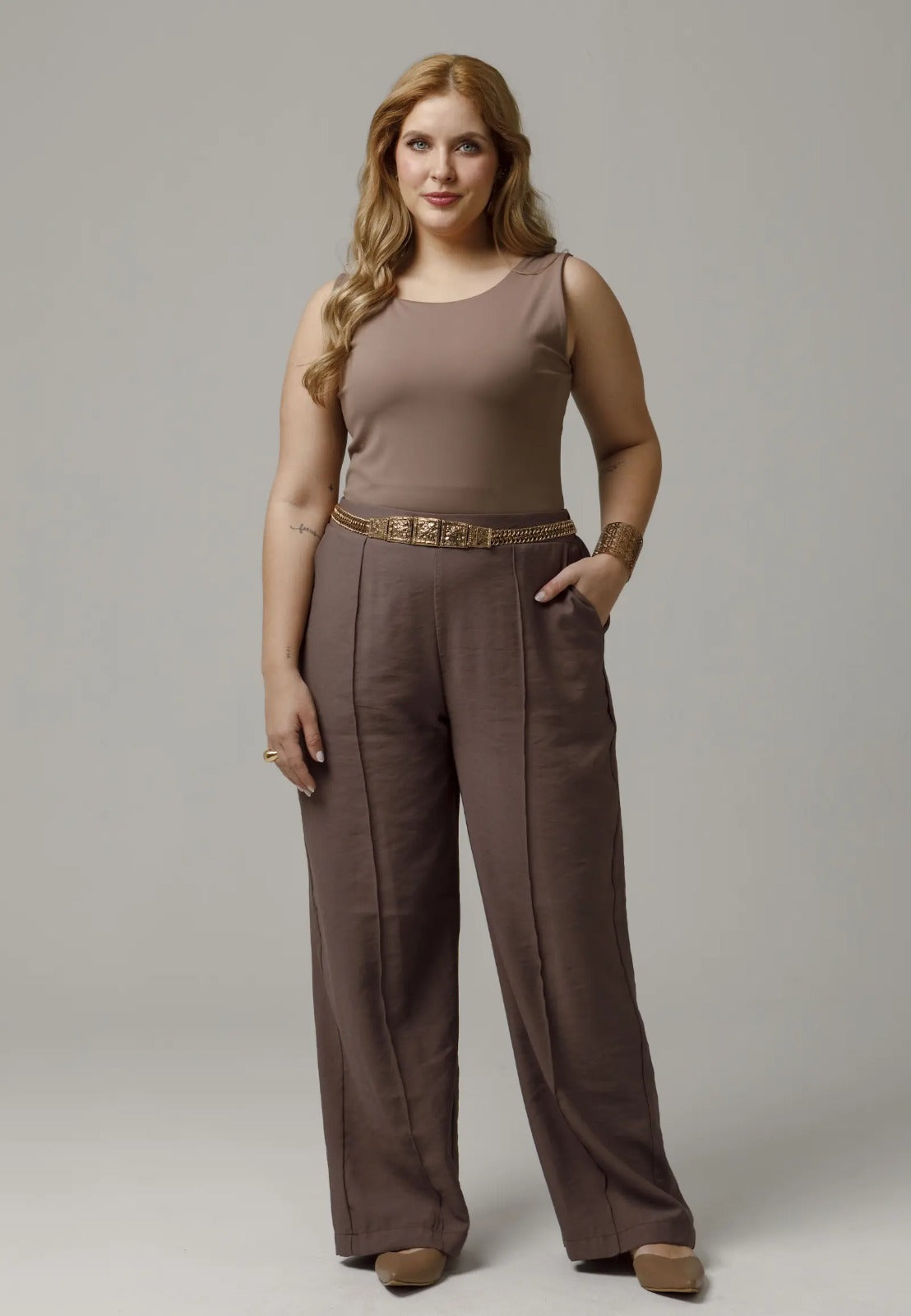 PANTALON WIDE LEG TALLAS GRANDES CINTURA CON ELASTICO Y VENAS