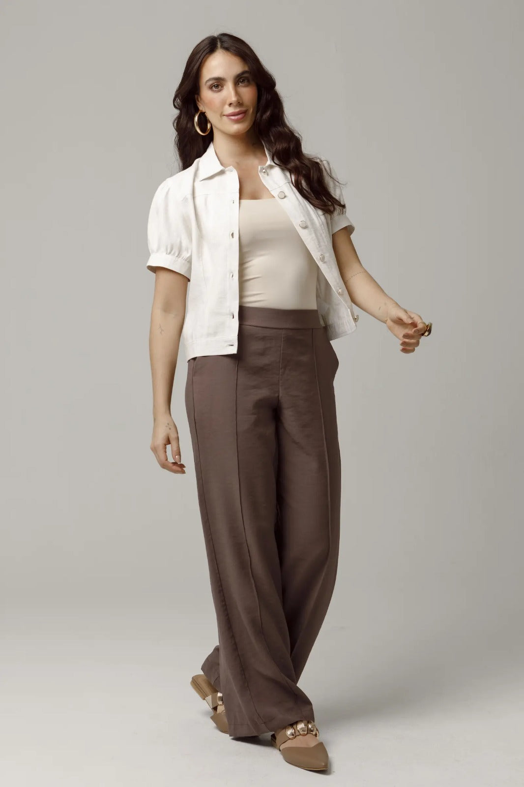 PANTALON WIDE LEG PARA MUJER CINTURA CON ELASTICO Y VENAS