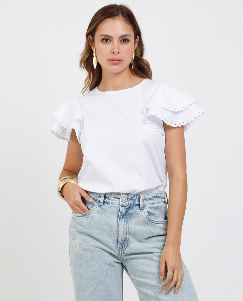 BLUSA BLANCA PARA MUJER CON BOLEROS Adrissa