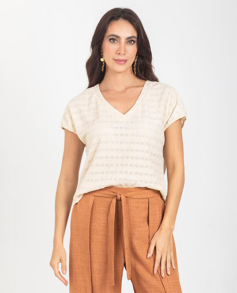BLUSA CUELLO V PARA MUJER MANGA RODADA Adrissa