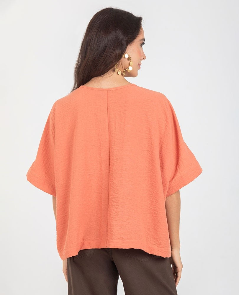 BLUSA ESCOTE V PARA MUJER EN TELA CON EFECTO LINO Adrissa