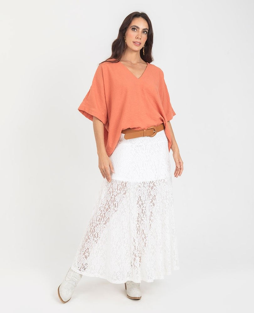 BLUSA ESCOTE V PARA MUJER EN TELA CON EFECTO LINO Adrissa