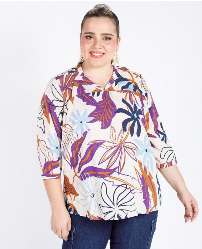BLUSA ESTAMPADA TALLAS GRANDES ESCOTE V Adrissa