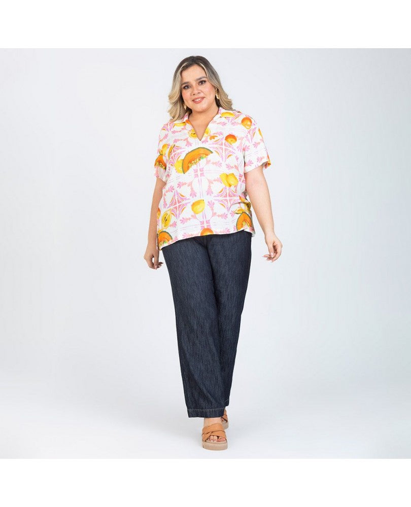 BLUSA MANGA CORTA TALLAS GRANDES ESTAMPADO FRUTAS Adrissa