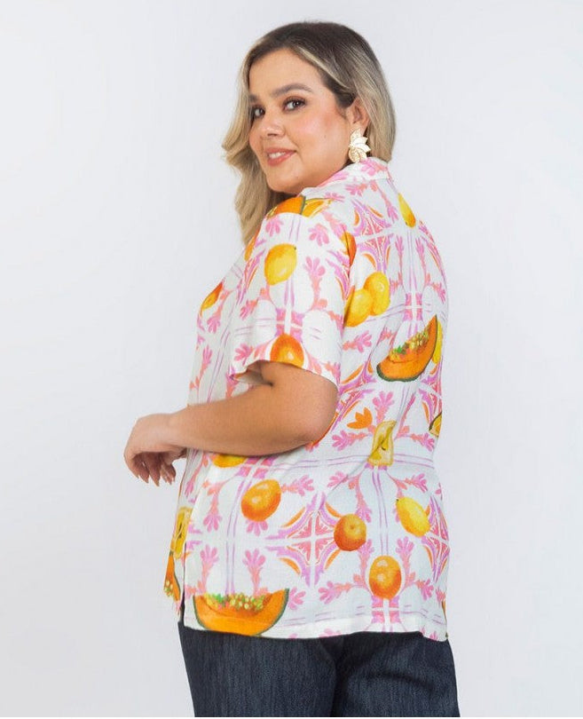 BLUSA MANGA CORTA TALLAS GRANDES ESTAMPADO FRUTAS Adrissa