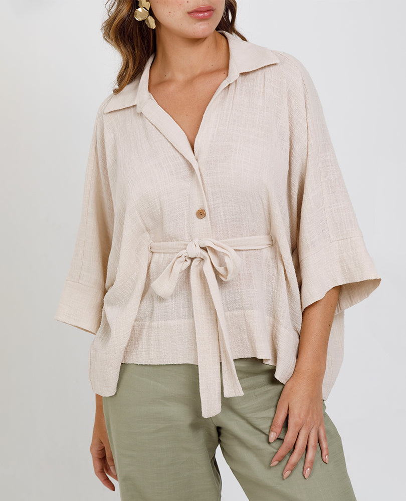 CAMISA MANGA 3/4 PARA MUJER CON CINTURON Adrissa