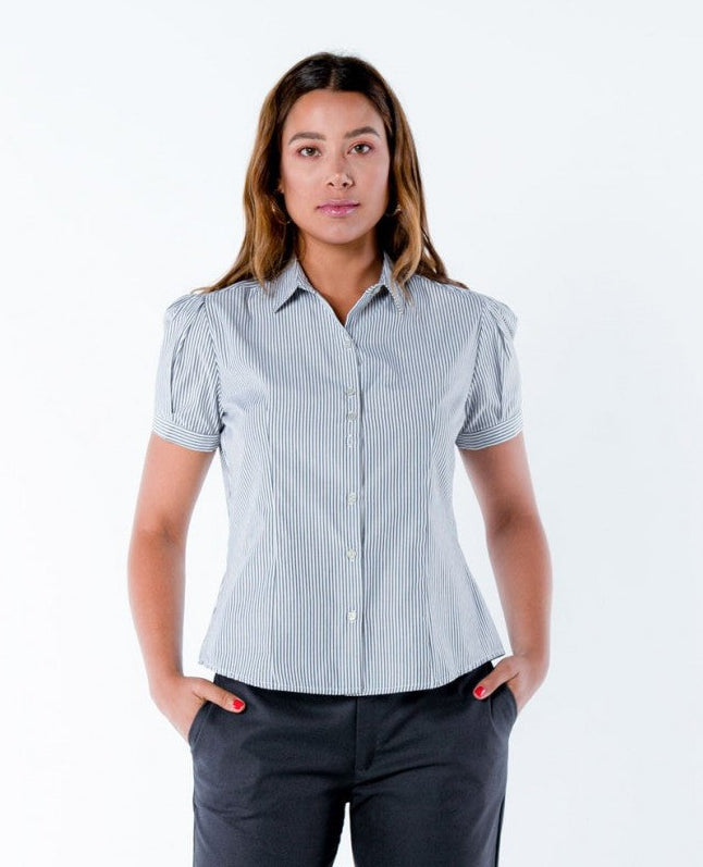 CAMISA RAYAS MANGA CORTA CON VOLUMEN Adrissa