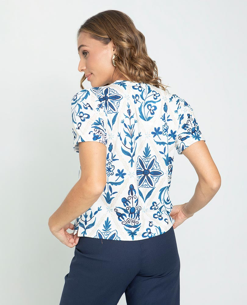 CAMISETA CORTA PARA MUJER ESTAMPADO EXCLUSIVO AZULEJOS Adrissa