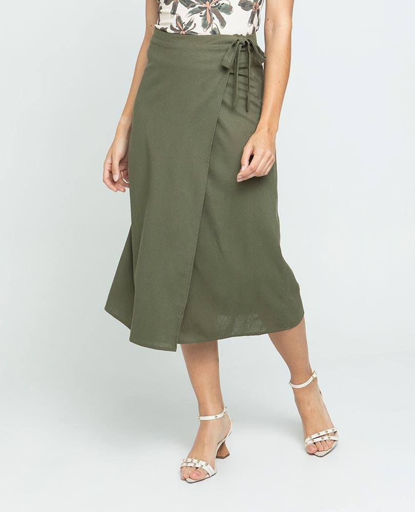 FALDA PAREO PARA MUJER EN TELA EFECTO LINO LARGO MIDI Adrissa