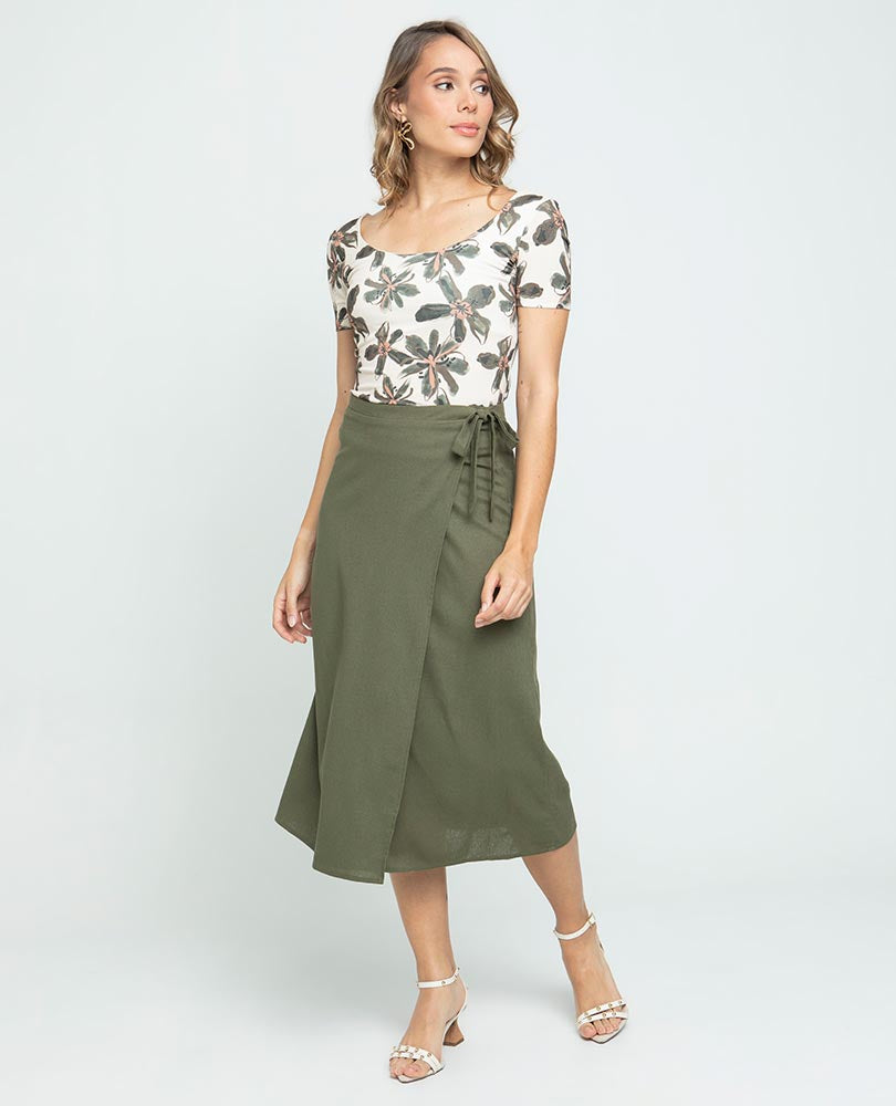 FALDA PAREO PARA MUJER EN TELA EFECTO LINO LARGO MIDI Adrissa