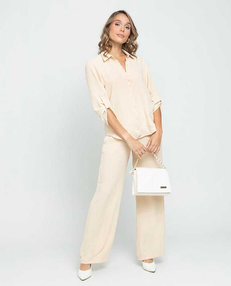 PANTALÓN BÁSICO ALMA CON ELÁSTICO EN CINTURA BEIGE Adrissa