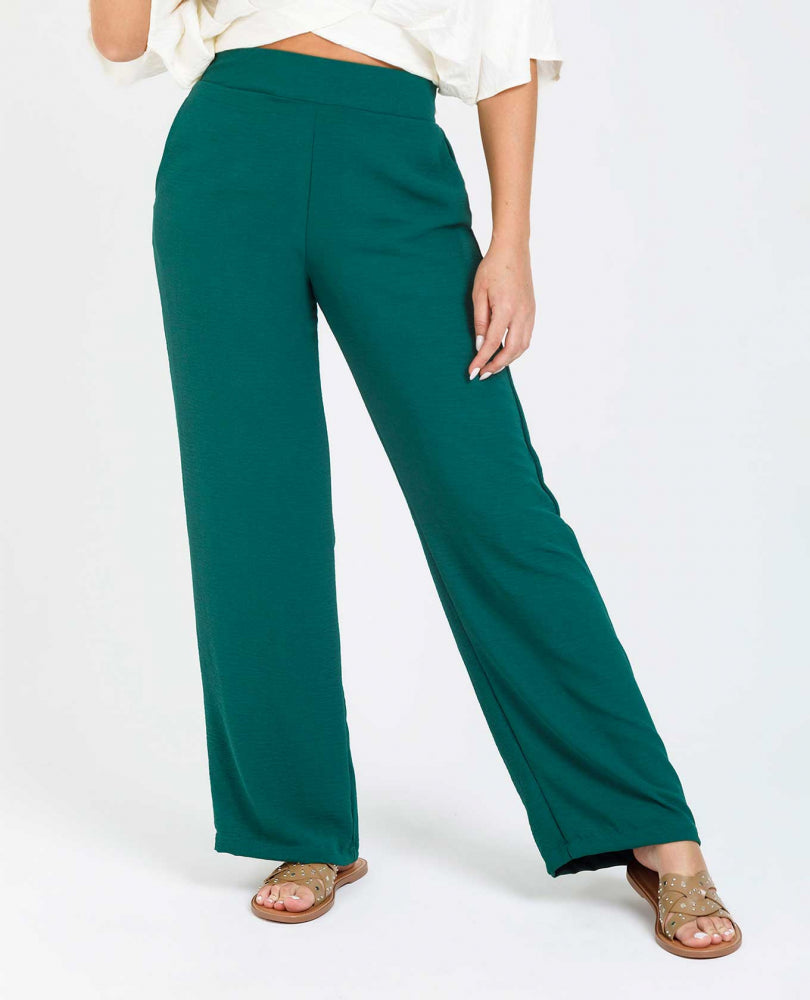 PANTALÓN BÁSICO ALMA CON ELÁSTICO EN CINTURA VERDE TURMALINA Adrissa