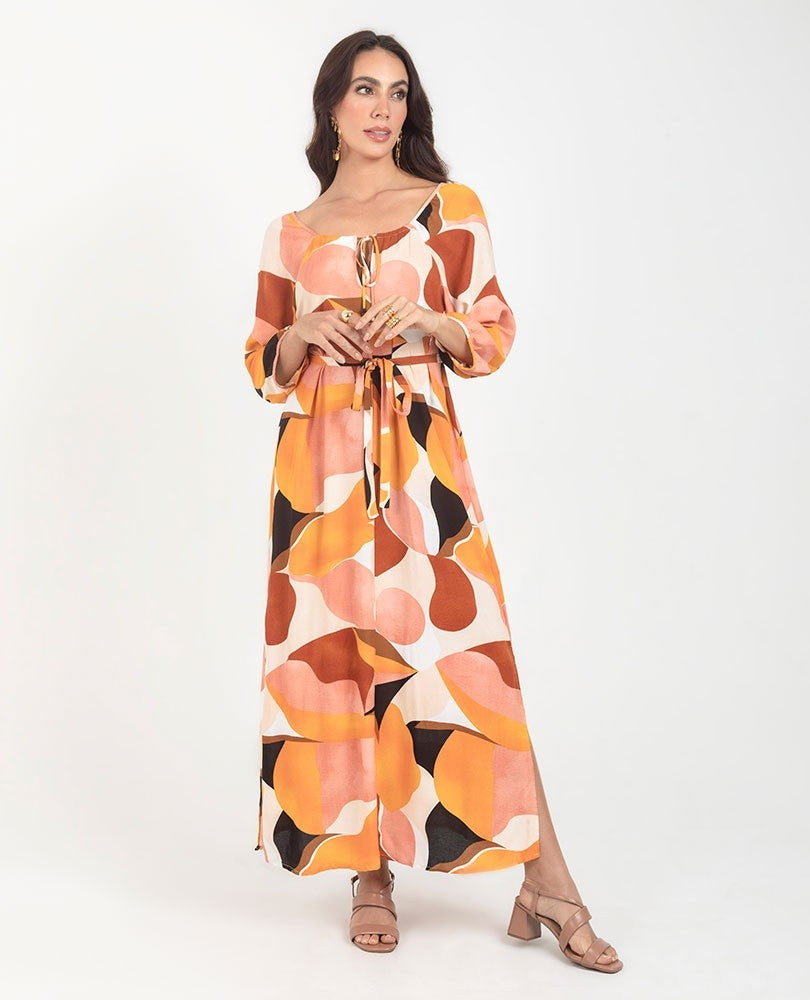 VESTIDO ESTAMPADO PARA MUJER ESCOTE SEMI BANDEJA Adrissa