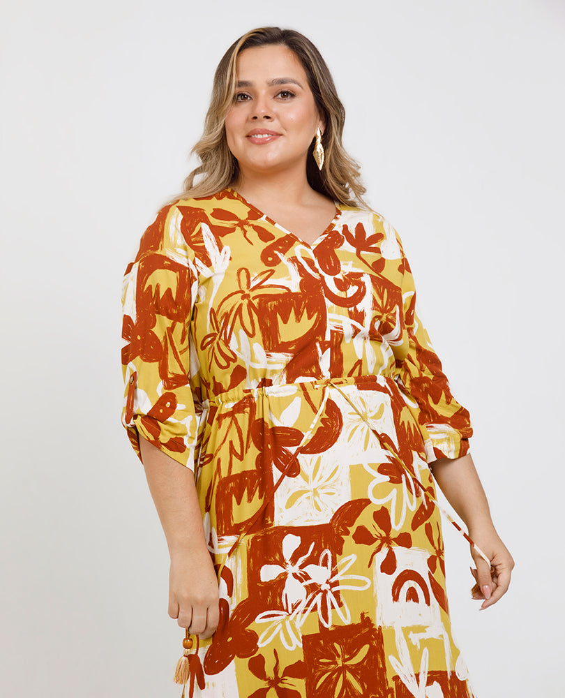 VESTIDO MIDI TALLAS GRANDES ESTAMPADO Adrissa