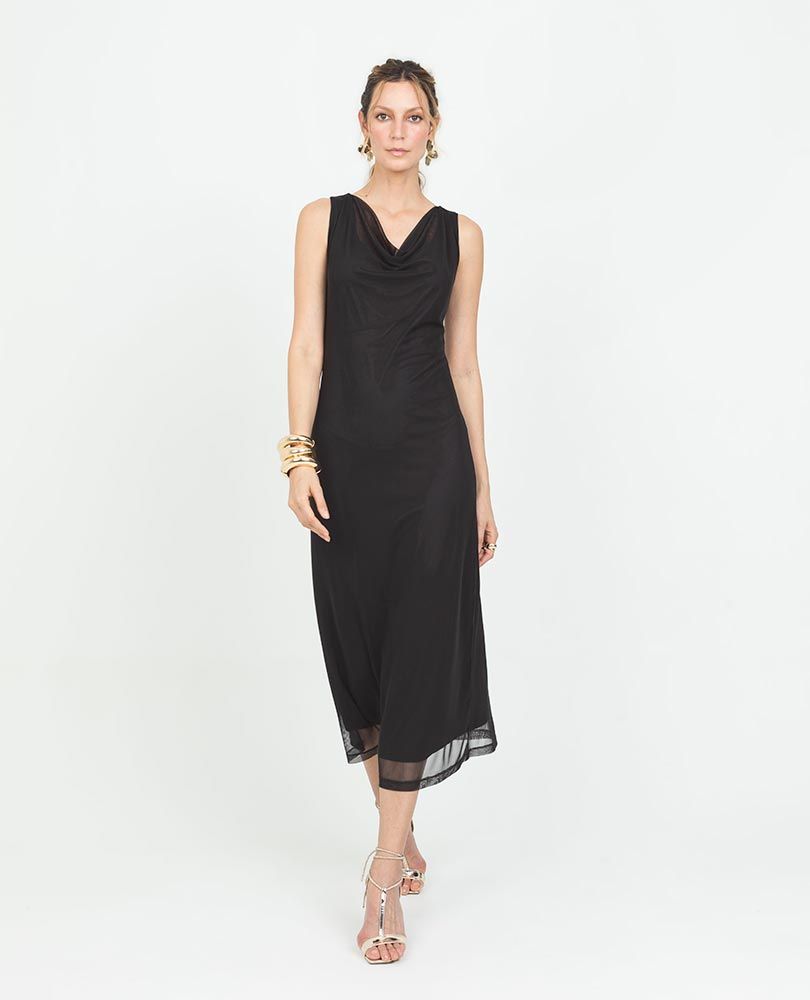 VESTIDO NEGRO PARA MUJER ESCOTE DRAPEADO Adrissa