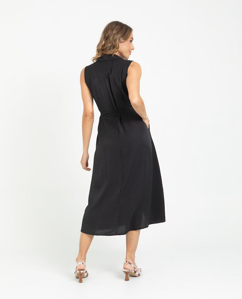 VESTIDO NEGRO PARA MUJER MIDI CAMISERO Adrissa